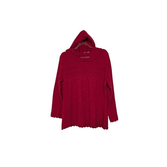 Anthropologie Moth Hooded Repose Sweater Womens Size Large Red 100% Wool Knit - Picture 1 of 10